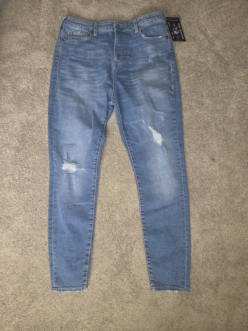 True Religion Women's Light Blue Skinny Distressed Jeans